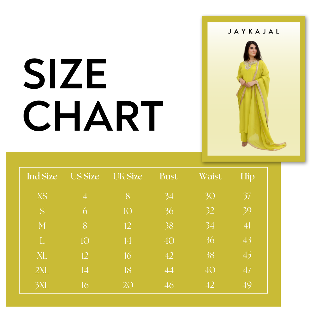 Lime Green viscose crepe kurta palazzo dupatta set (stitched)