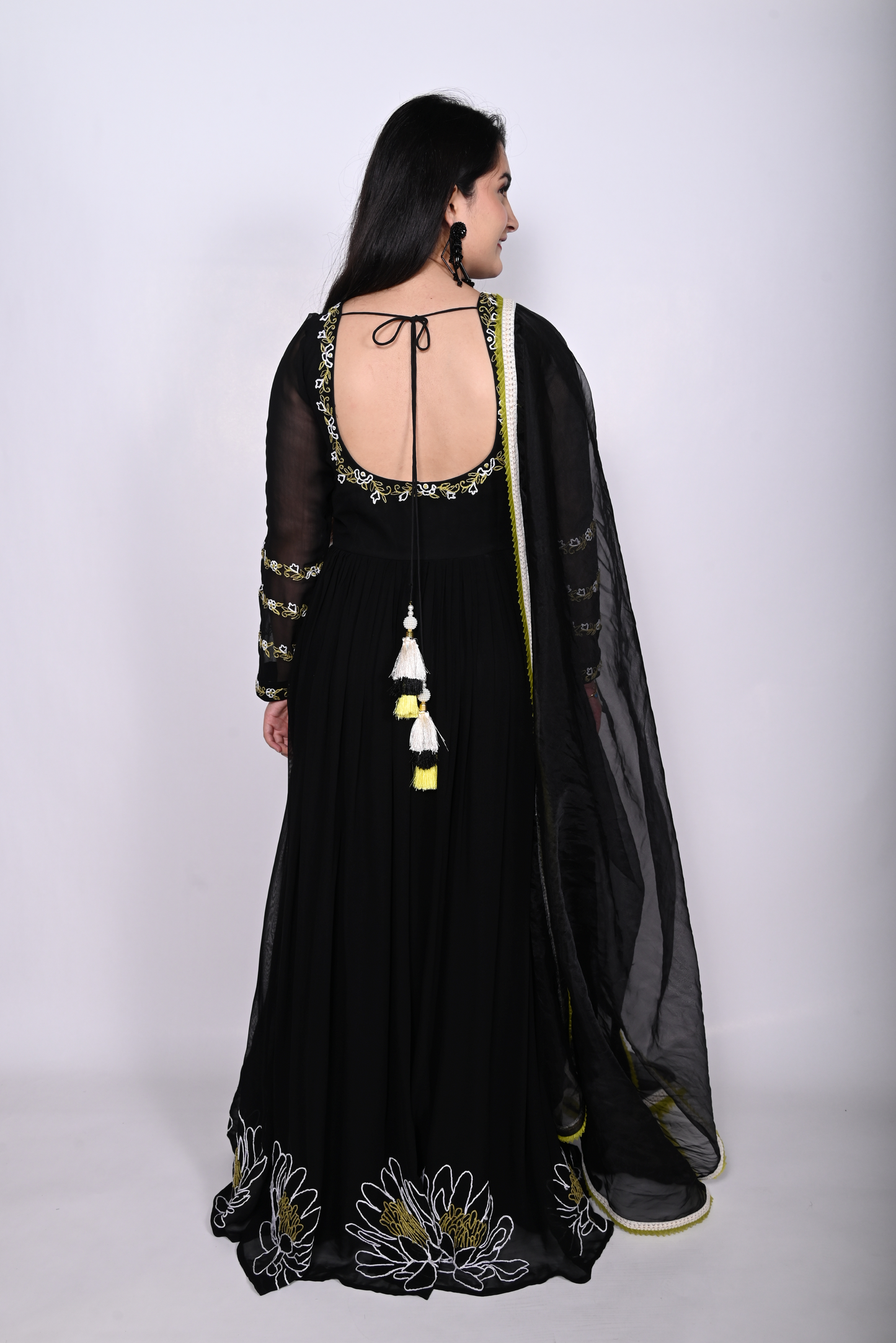 Viscose Georgette Black One Piece with Dupatta