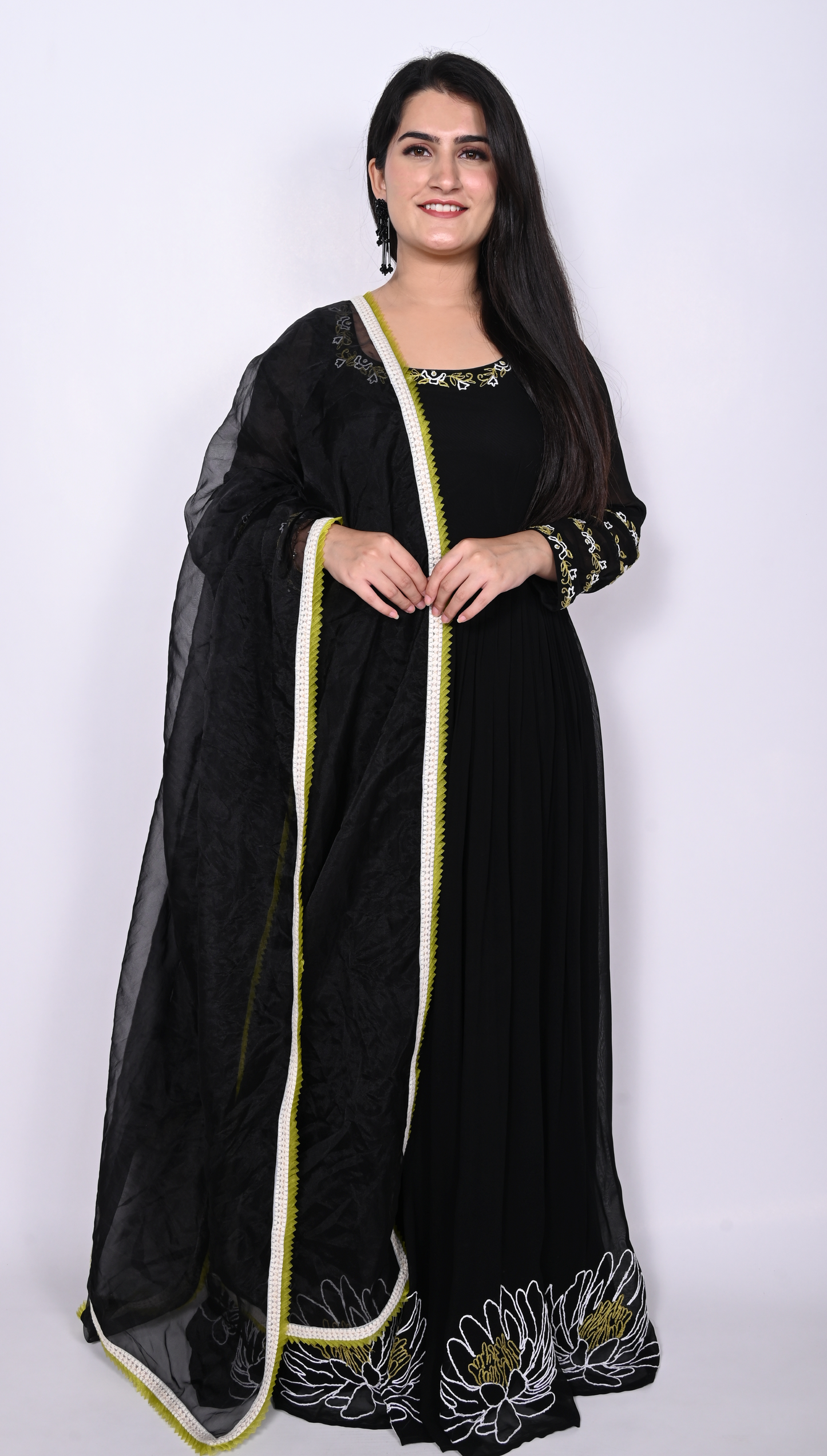 Viscose Georgette Black One Piece with Dupatta
