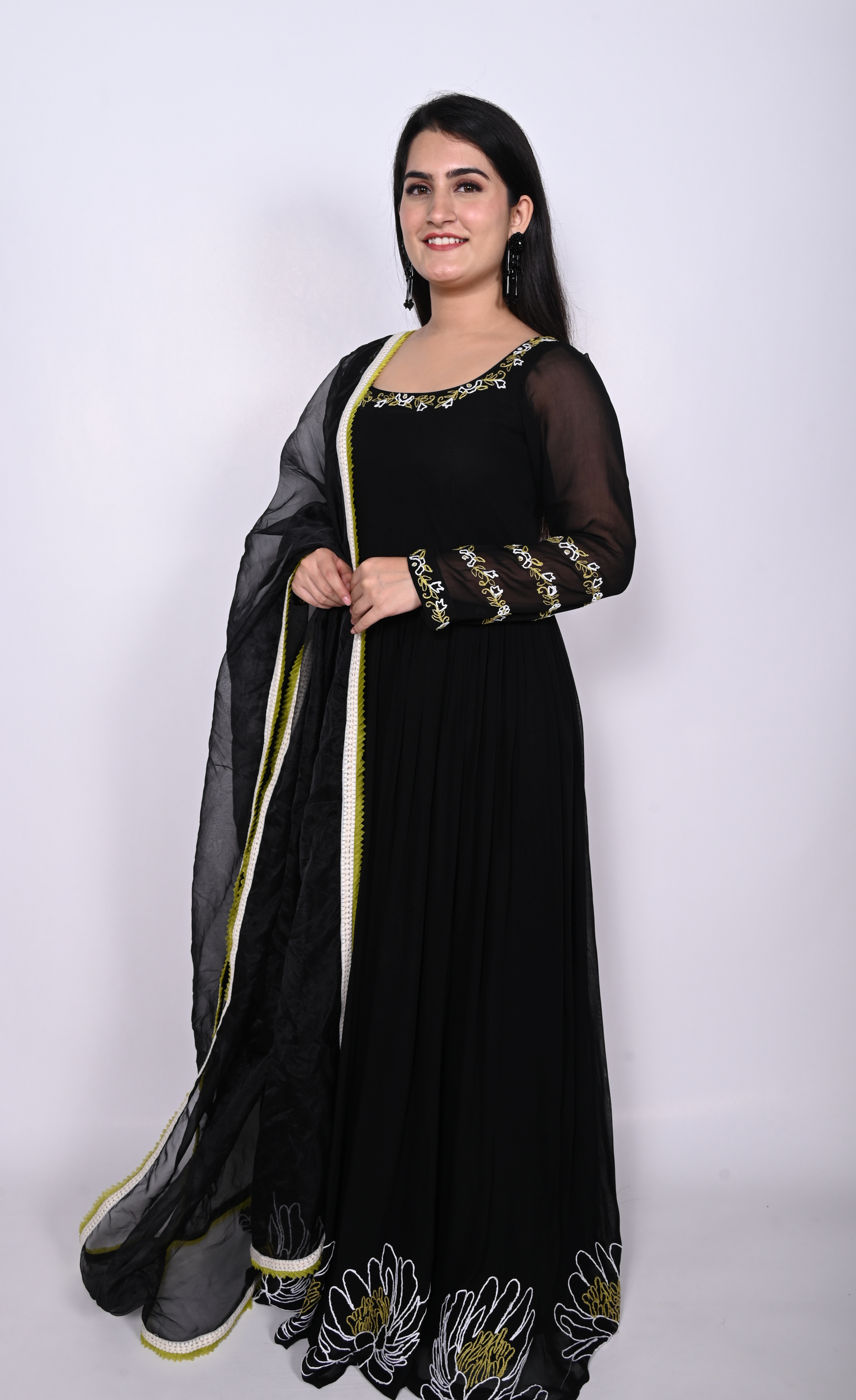 Viscose Georgette Black One Piece with Dupatta
