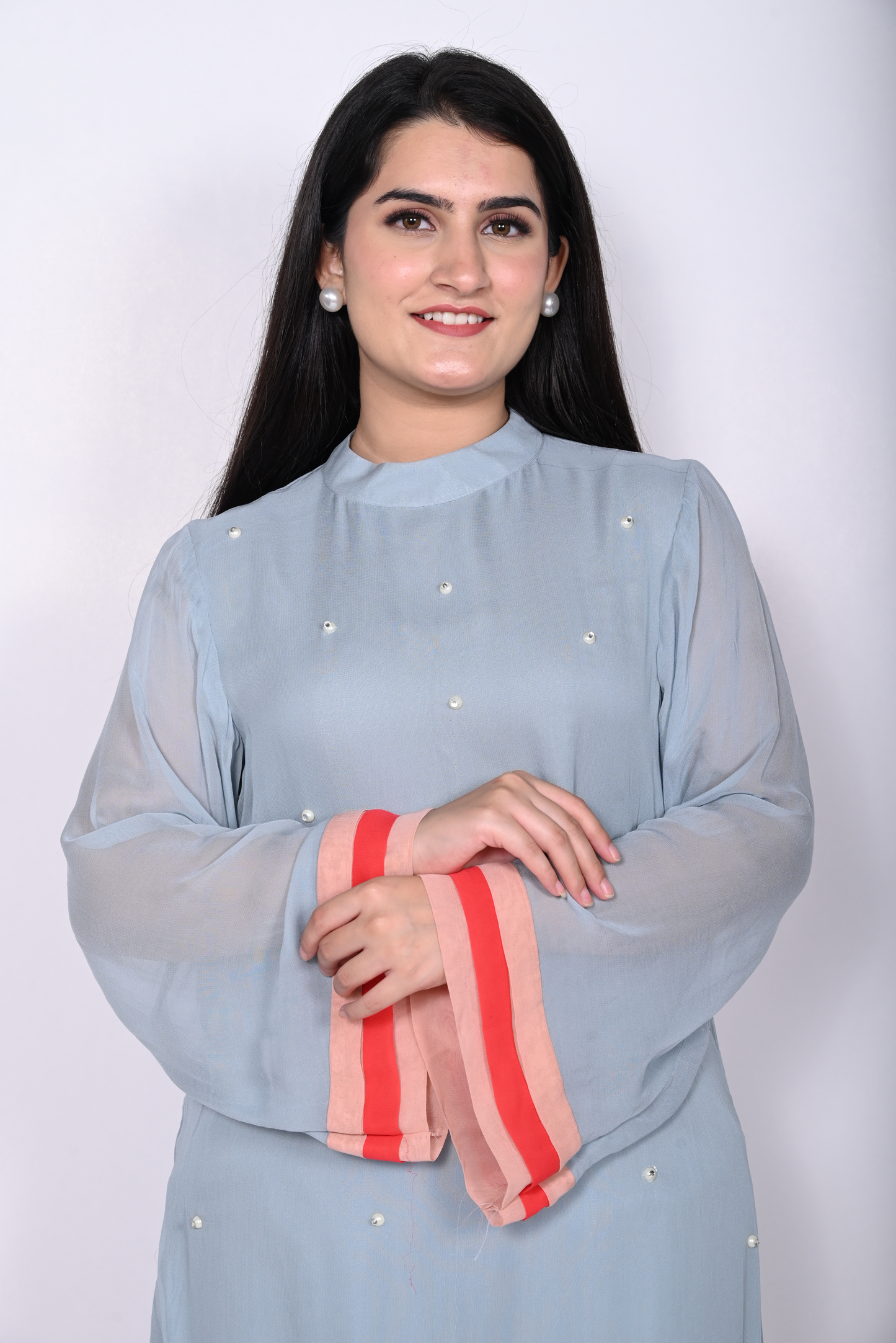 Sky Grey Pearl Kurta with Trousers