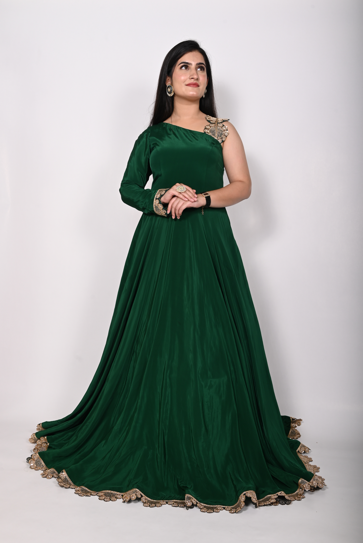 Indo-Western Bottle Green Floor Length Gown