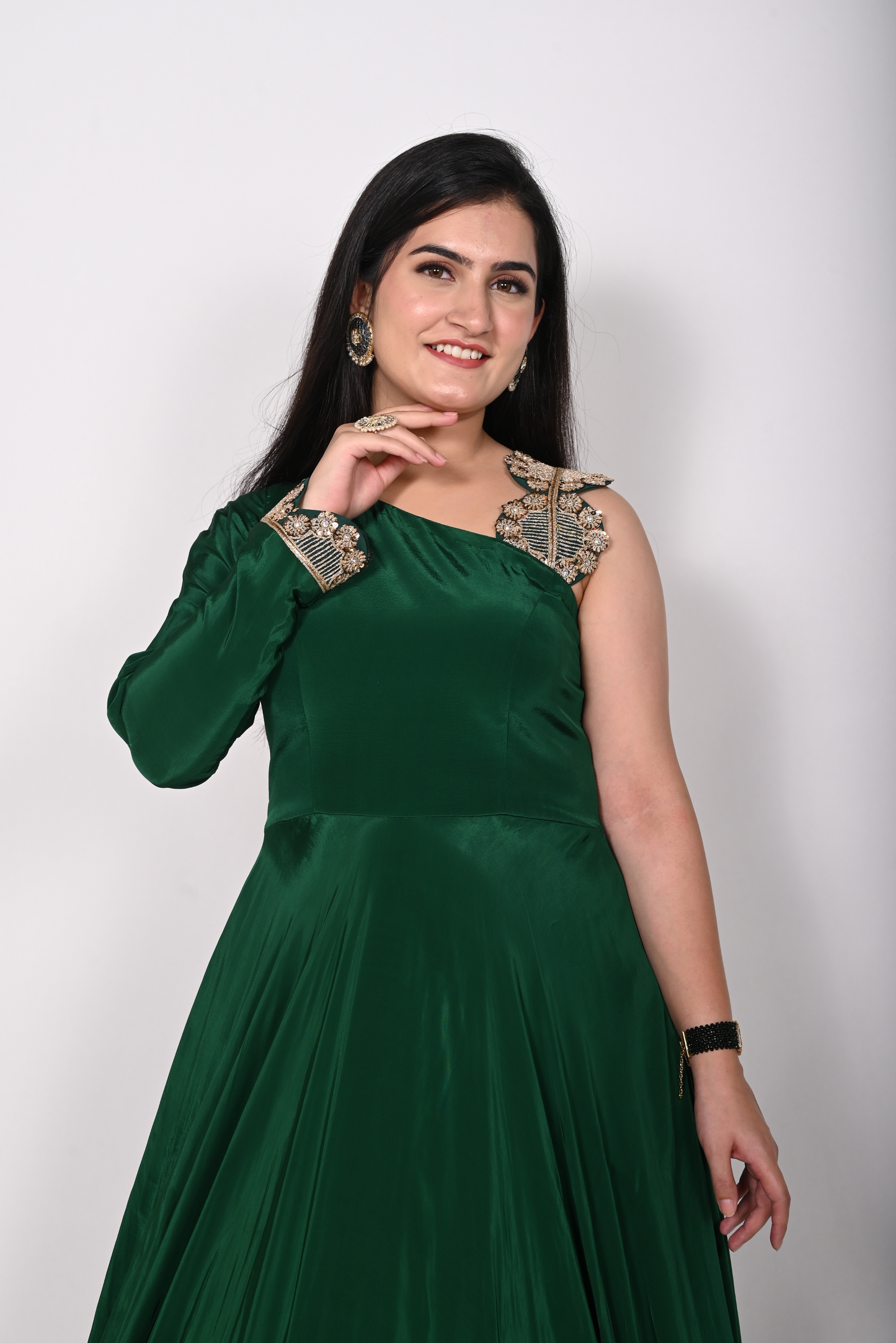 Indo-Western Bottle Green Floor Length Gown
