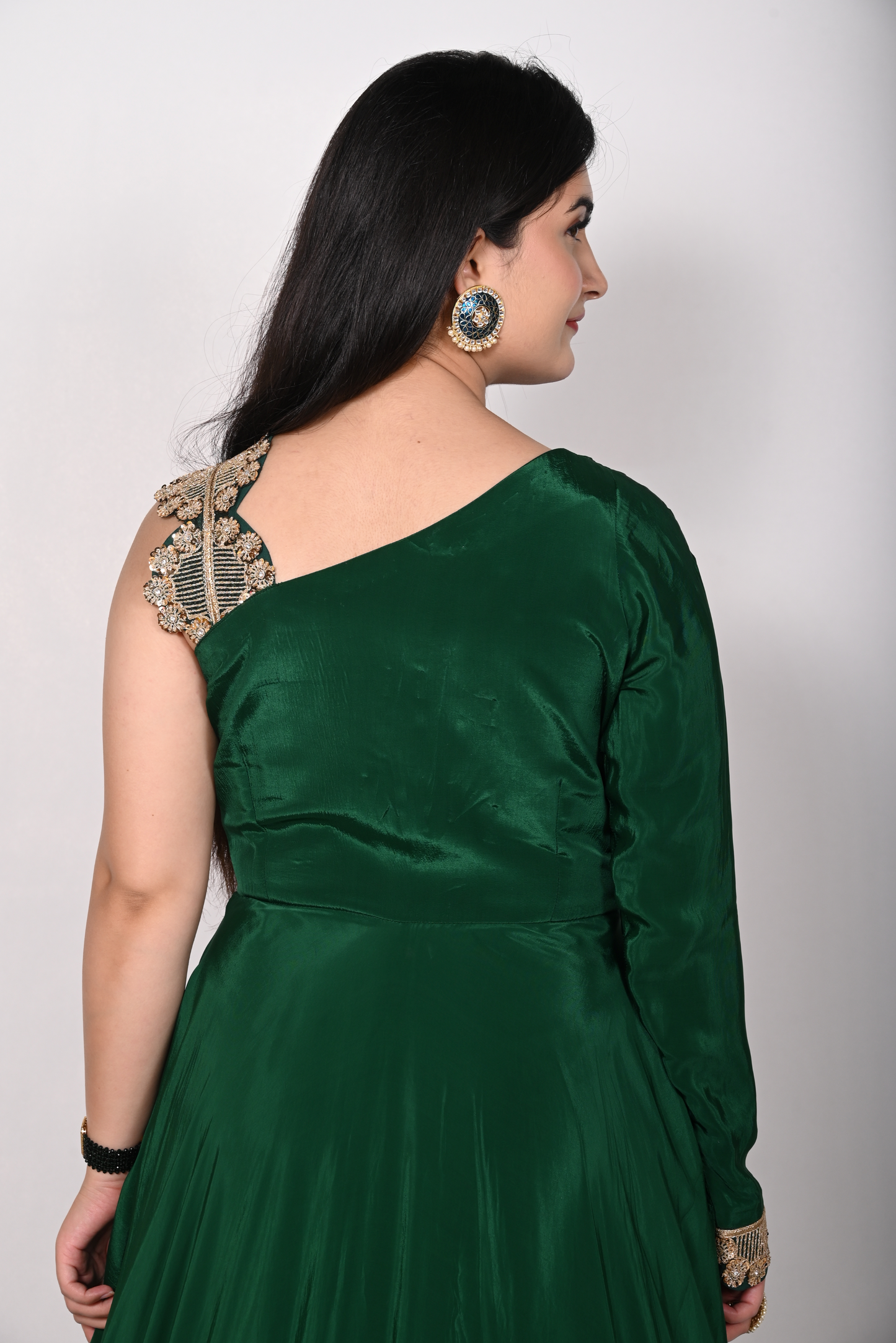 Indo-Western Bottle Green Floor Length Gown