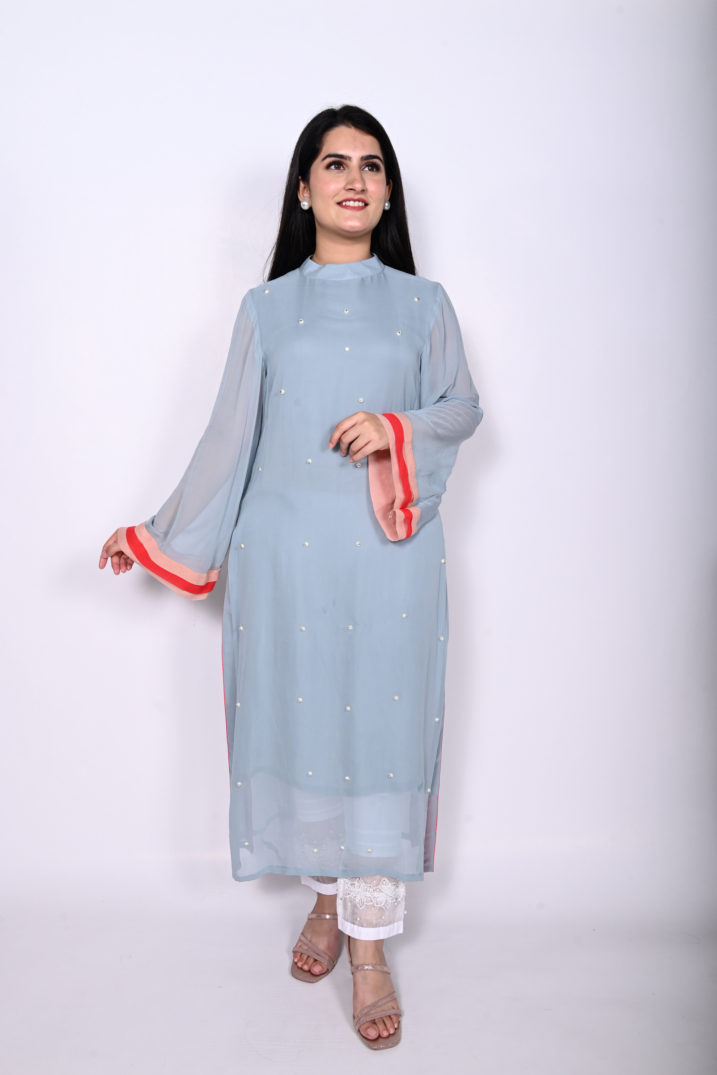 Sky Grey Pearl Kurta with Trousers