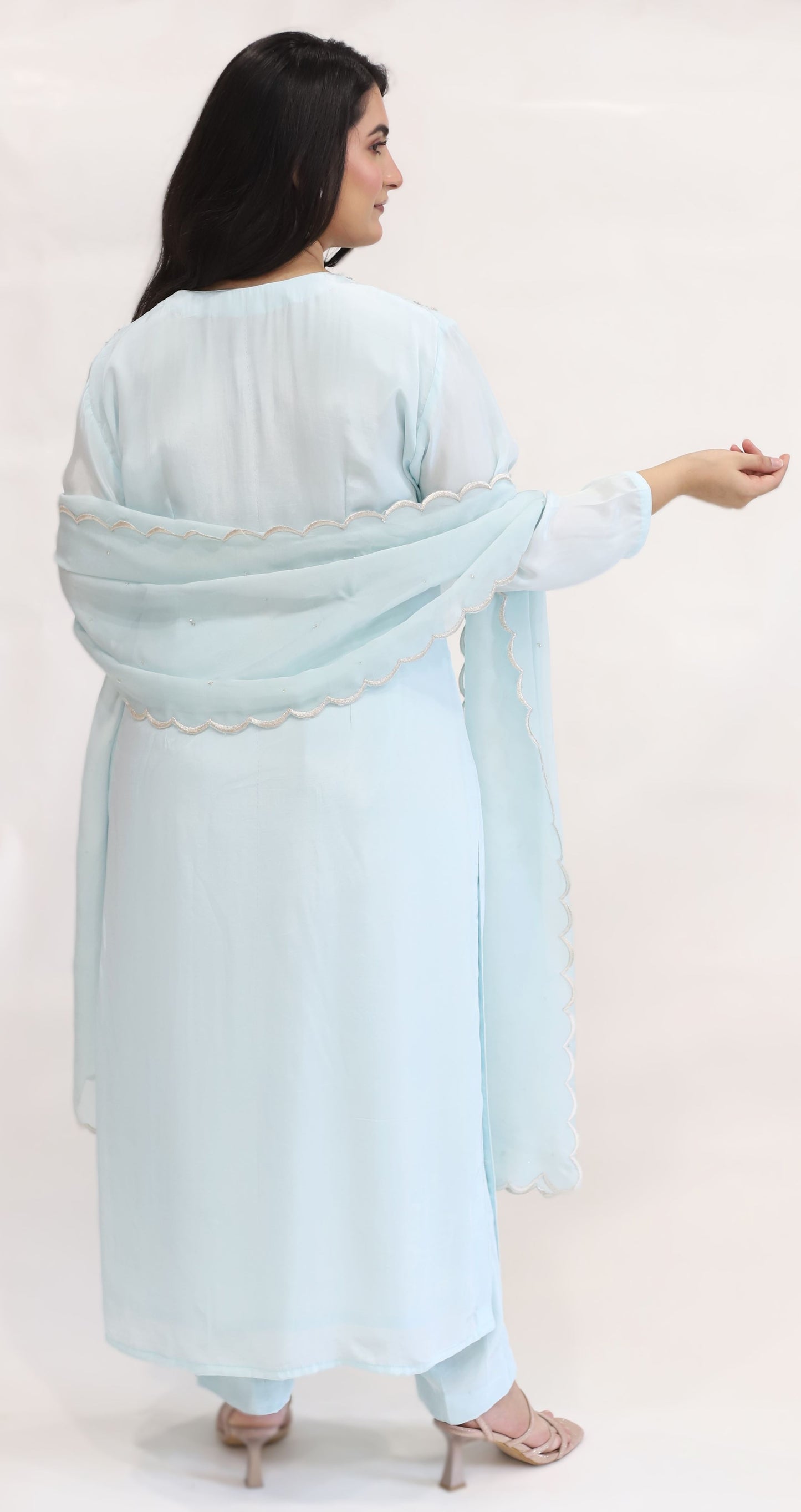 Ice Blue Viscose Crepe suit set ( stitched)