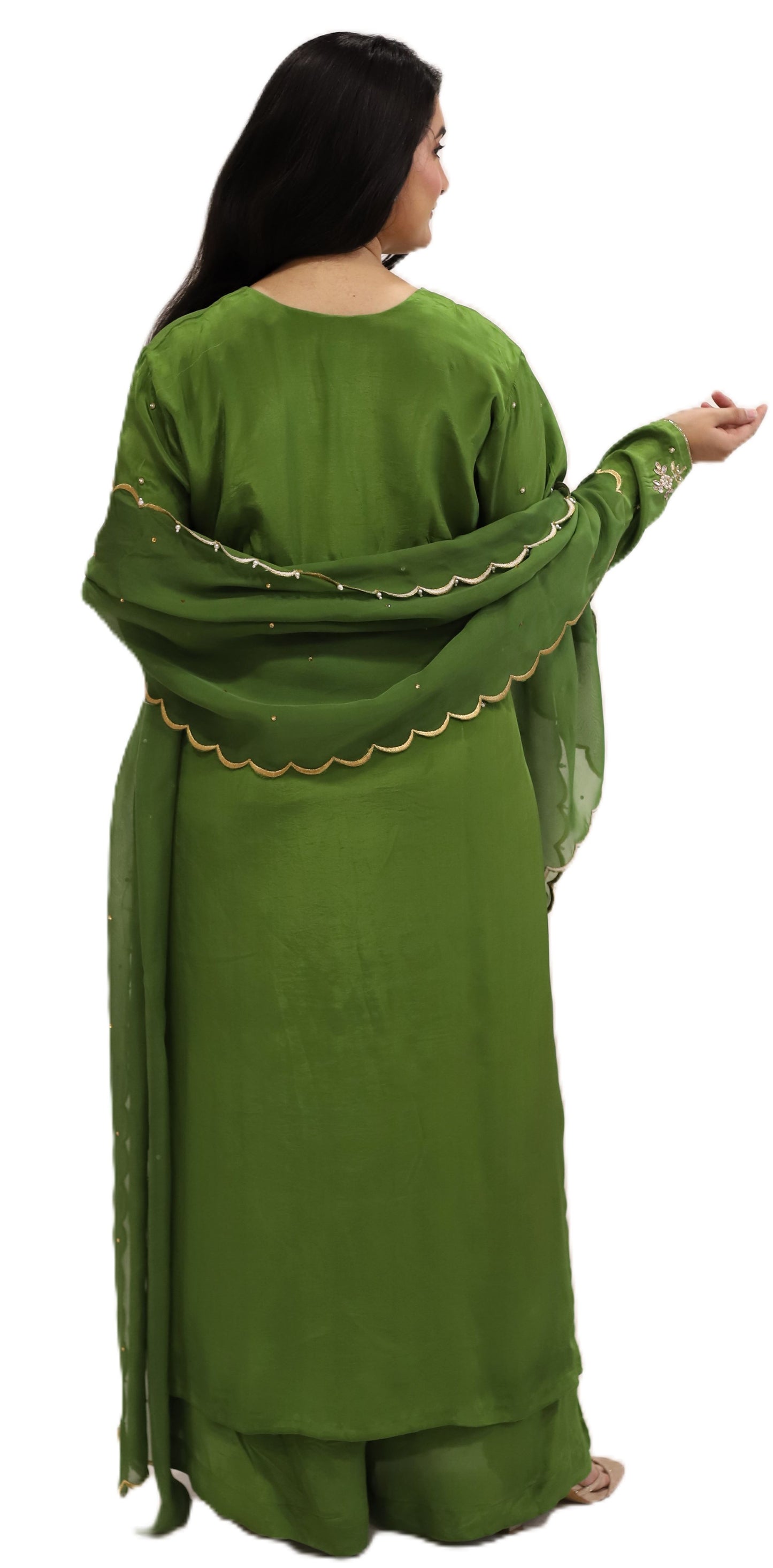 Mehndi Green suit with plazzo and dupatta (stitched)