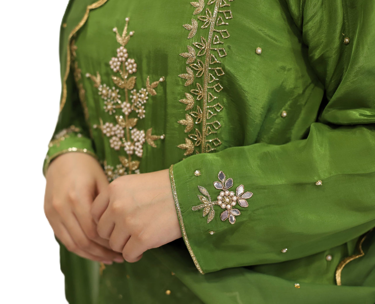 Mehndi Green suit with plazzo and dupatta (stitched)