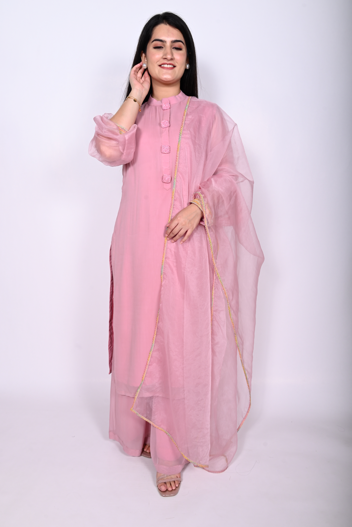 Pink Viscose georgette kurta