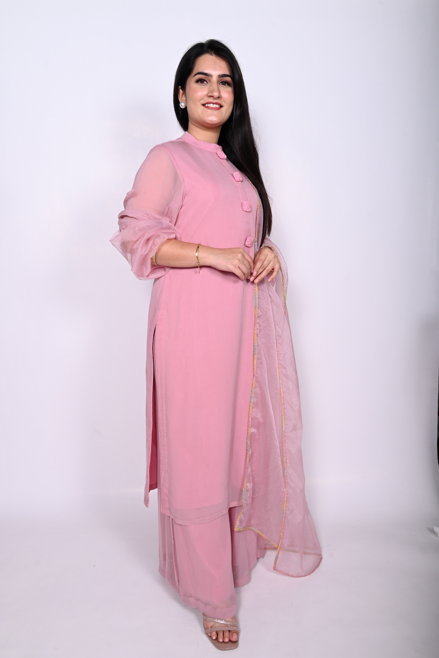 Pink Viscose georgette kurta