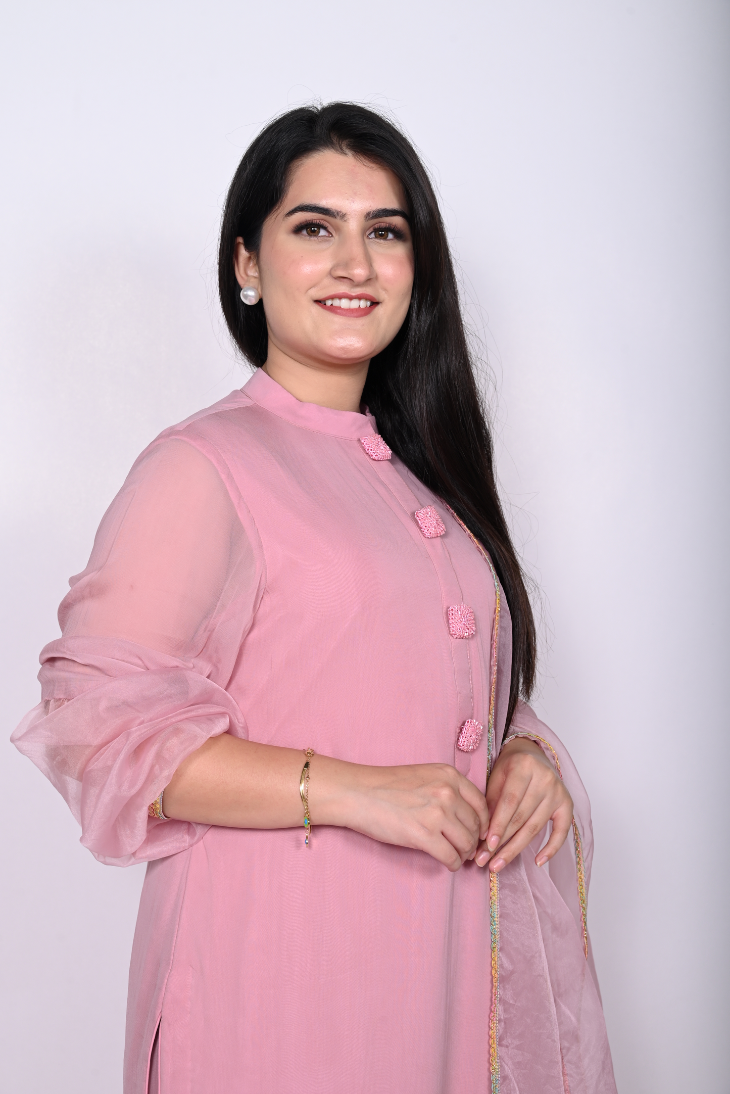 Pink Viscose georgette kurta