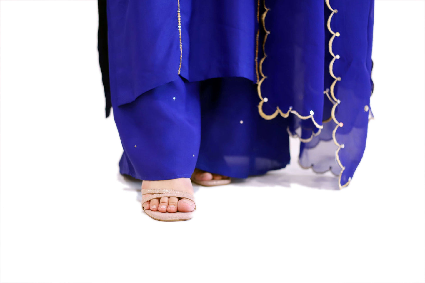 Blue Viscose crepe suit with palazzo and satin organza dupatta