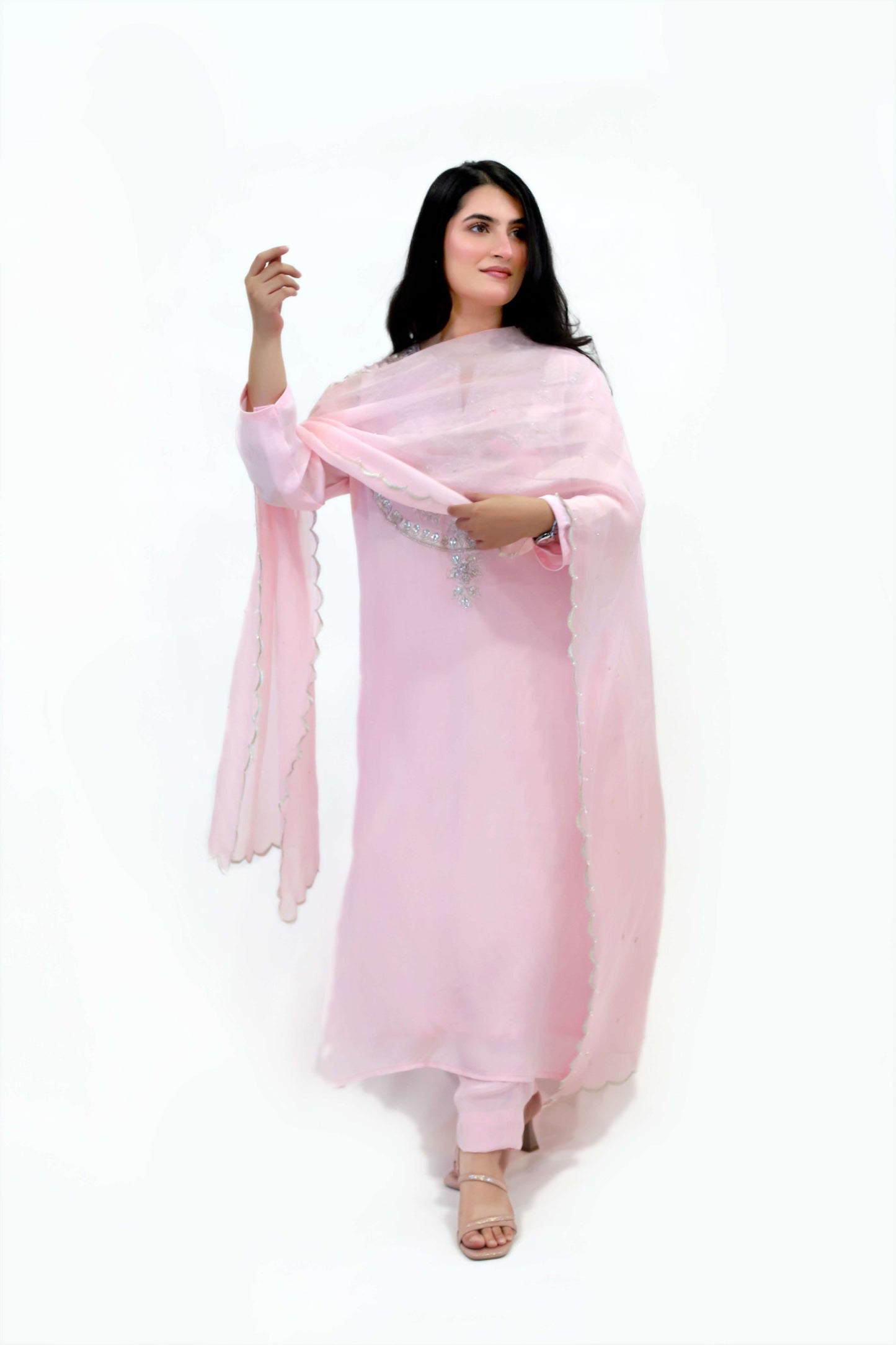 Pastel Pink Viscose Crepe suit set ( stitched)