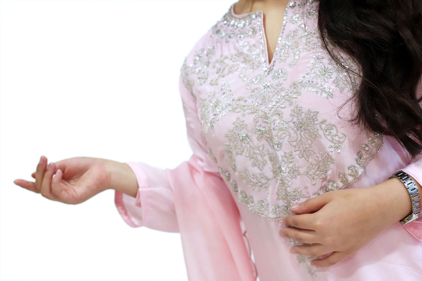 Pastel Pink Viscose Crepe suit set ( stitched)