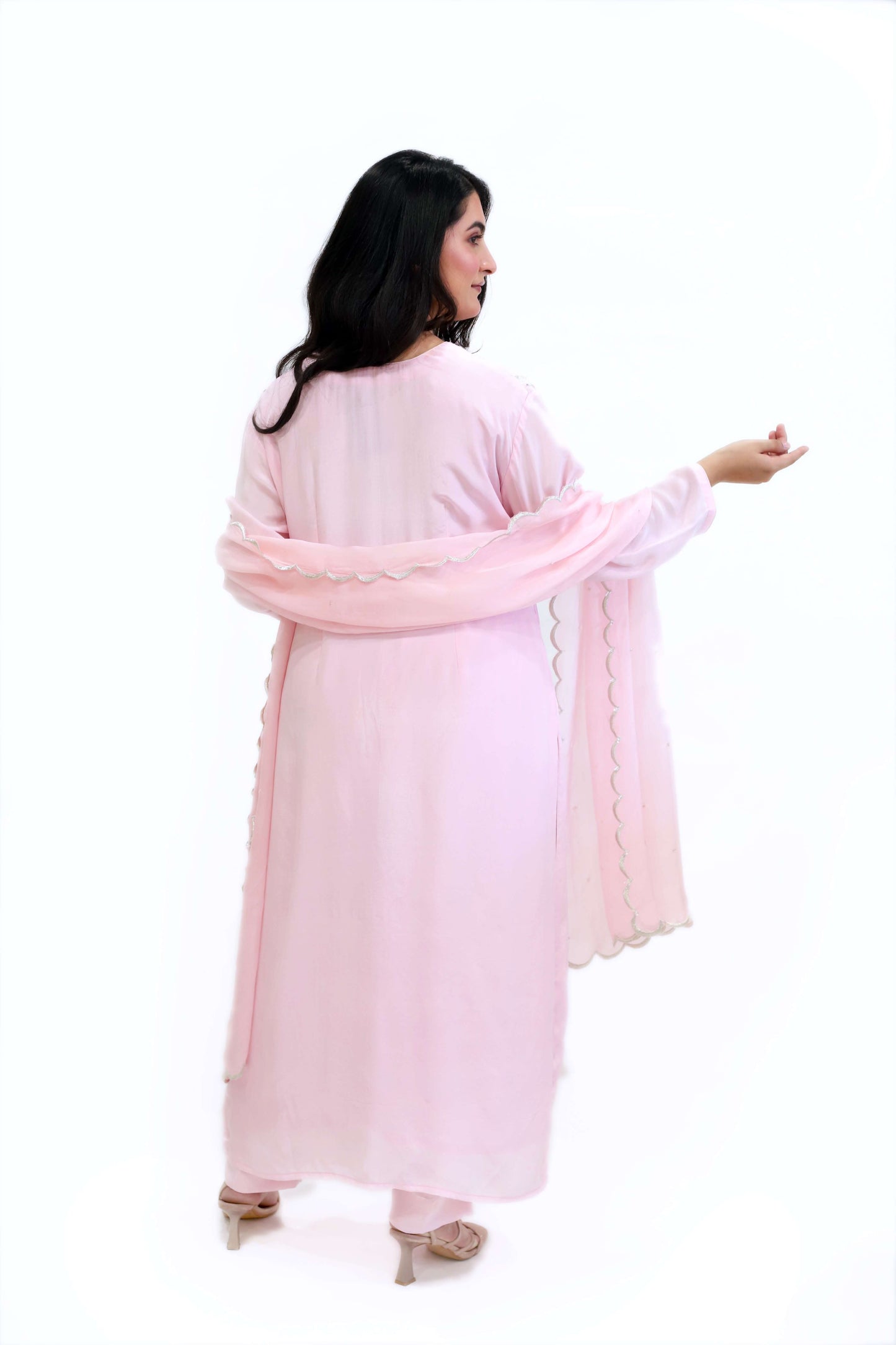 Pastel Pink Viscose Crepe suit set ( stitched)
