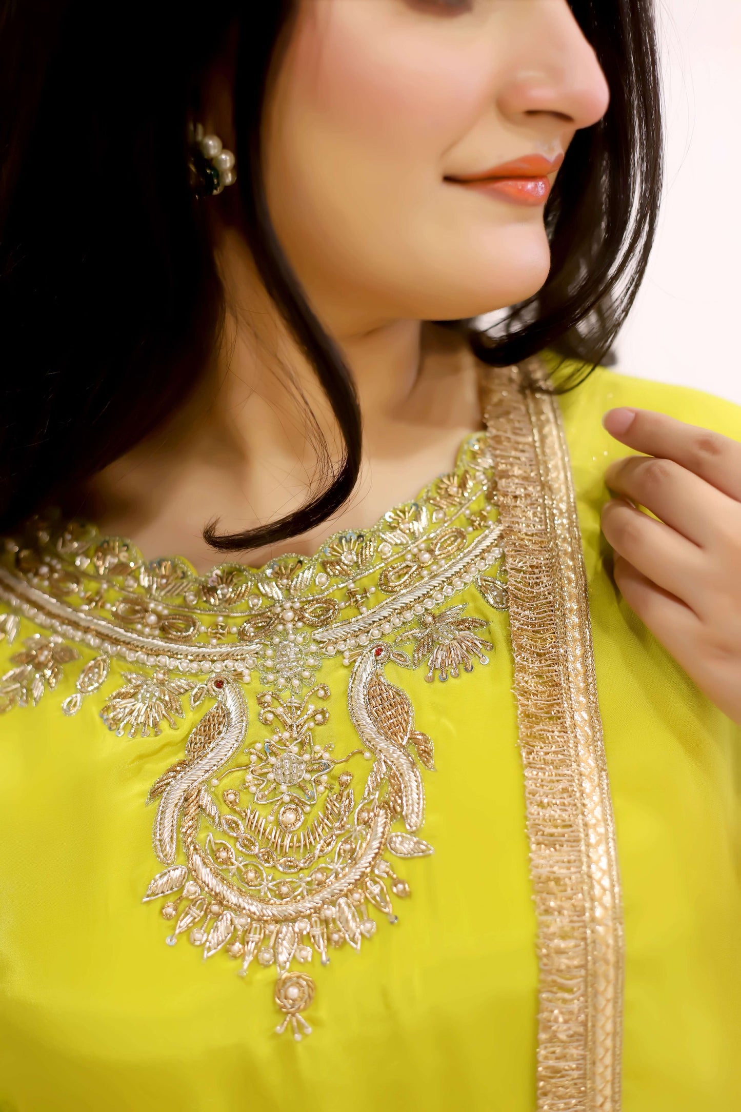 Lime Green viscose crepe kurta palazzo dupatta set (stitched)