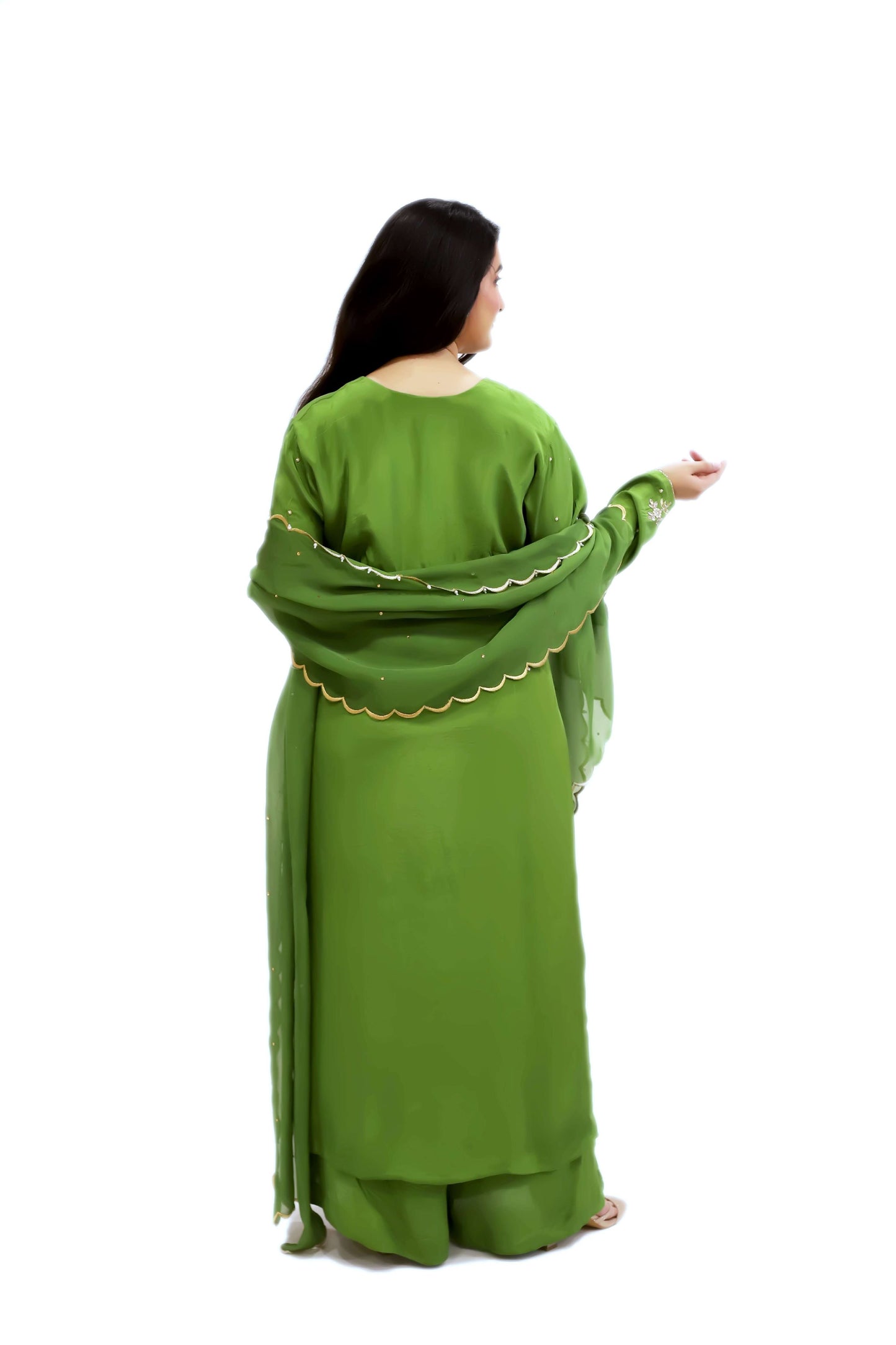 Mehndi Green suit with plazzo and dupatta (stitched)