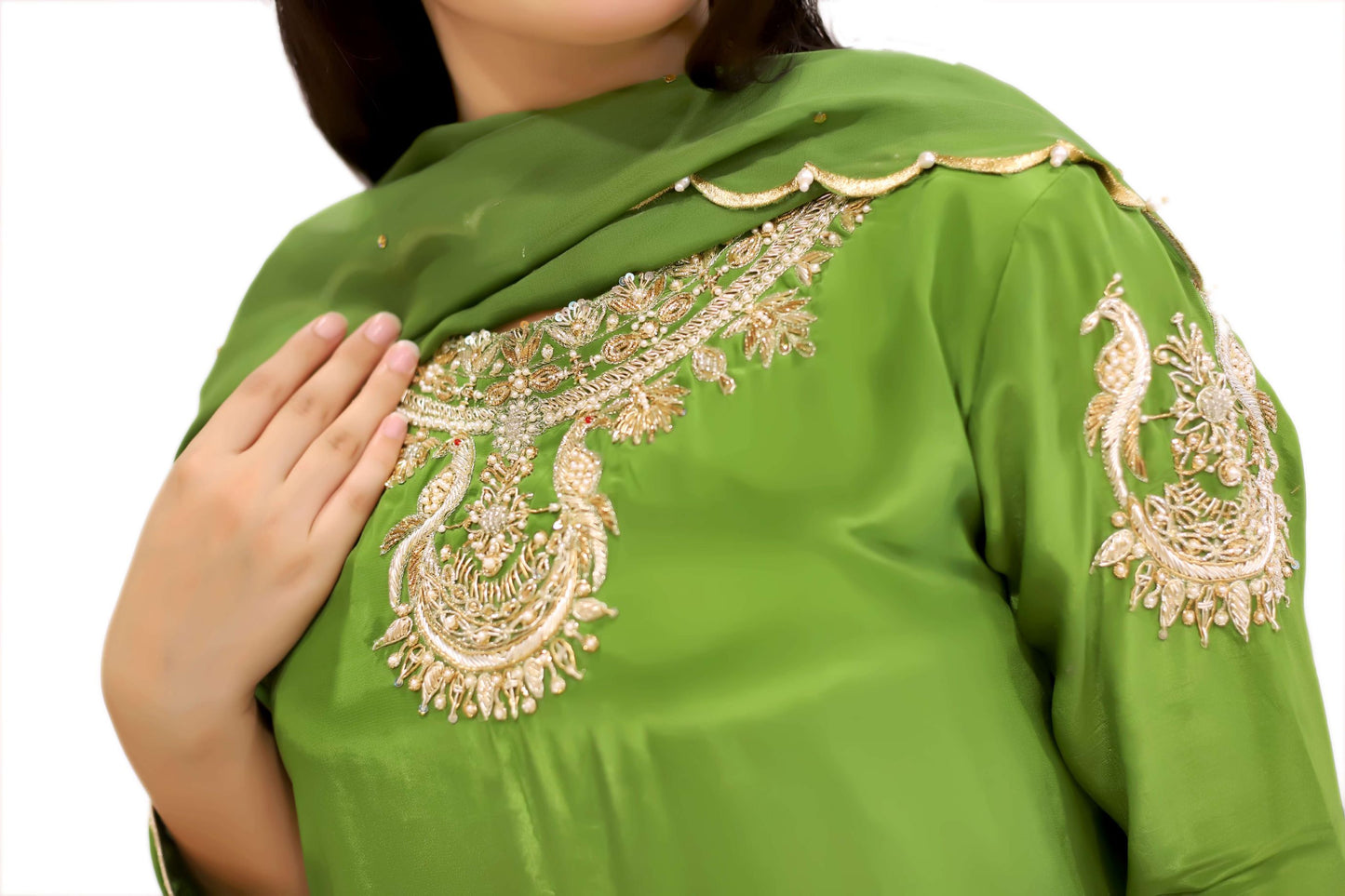 Mehndi Green suit with plazzo and dupatta (stitched)