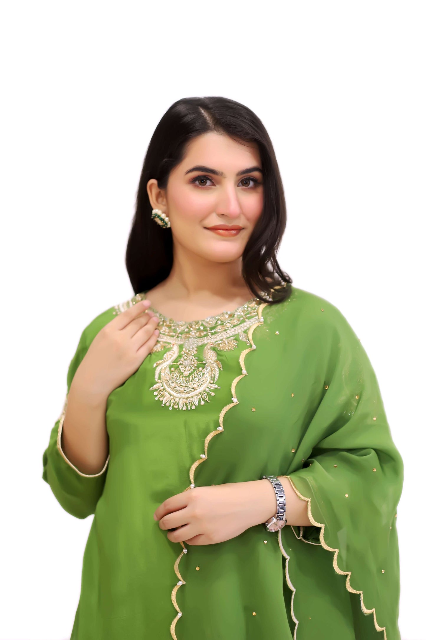 Mehndi Green suit with plazzo and dupatta (stitched)