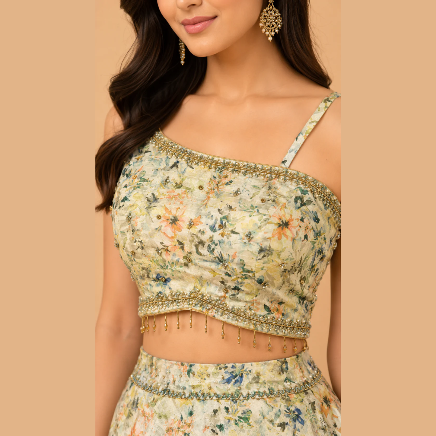 Floral Silk crop & Skirt