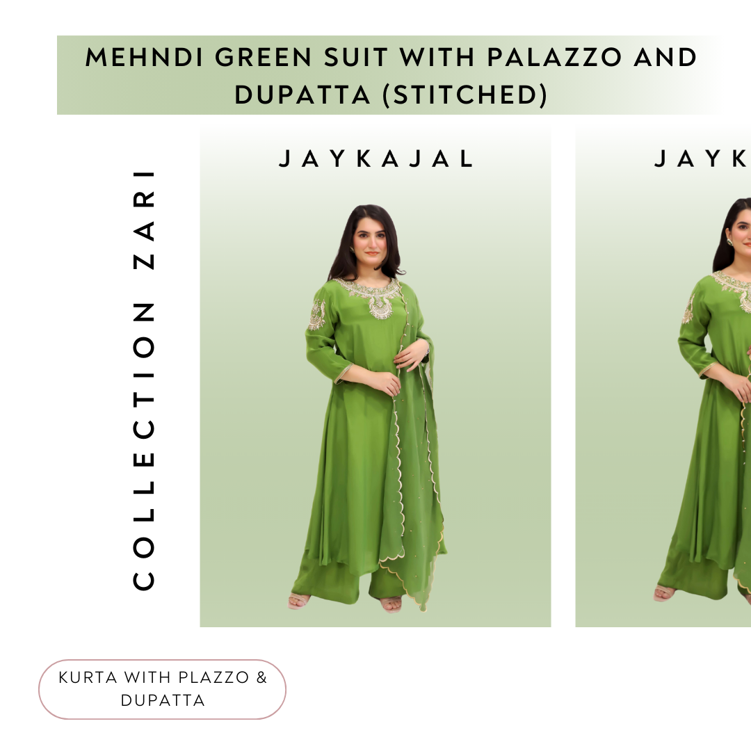 Mehndi Green suit with plazzo and dupatta (stitched)