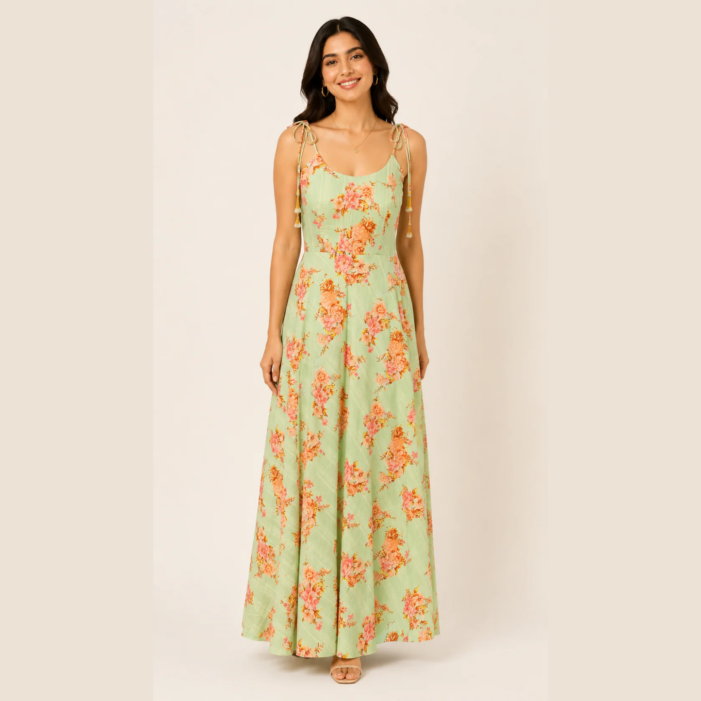 Mint Bloom Tie-Up Maxi Dress