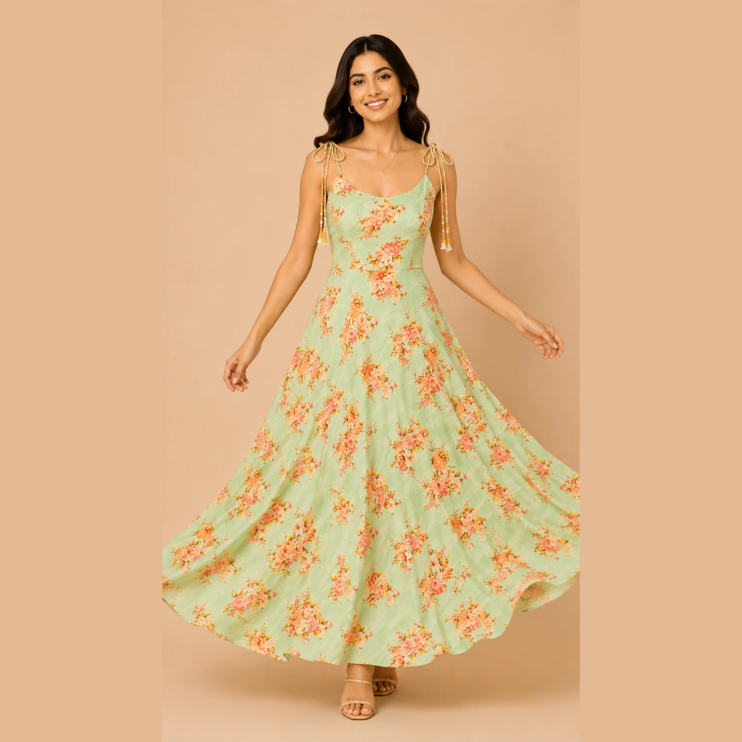 Mint Bloom Tie-Up Maxi Dress