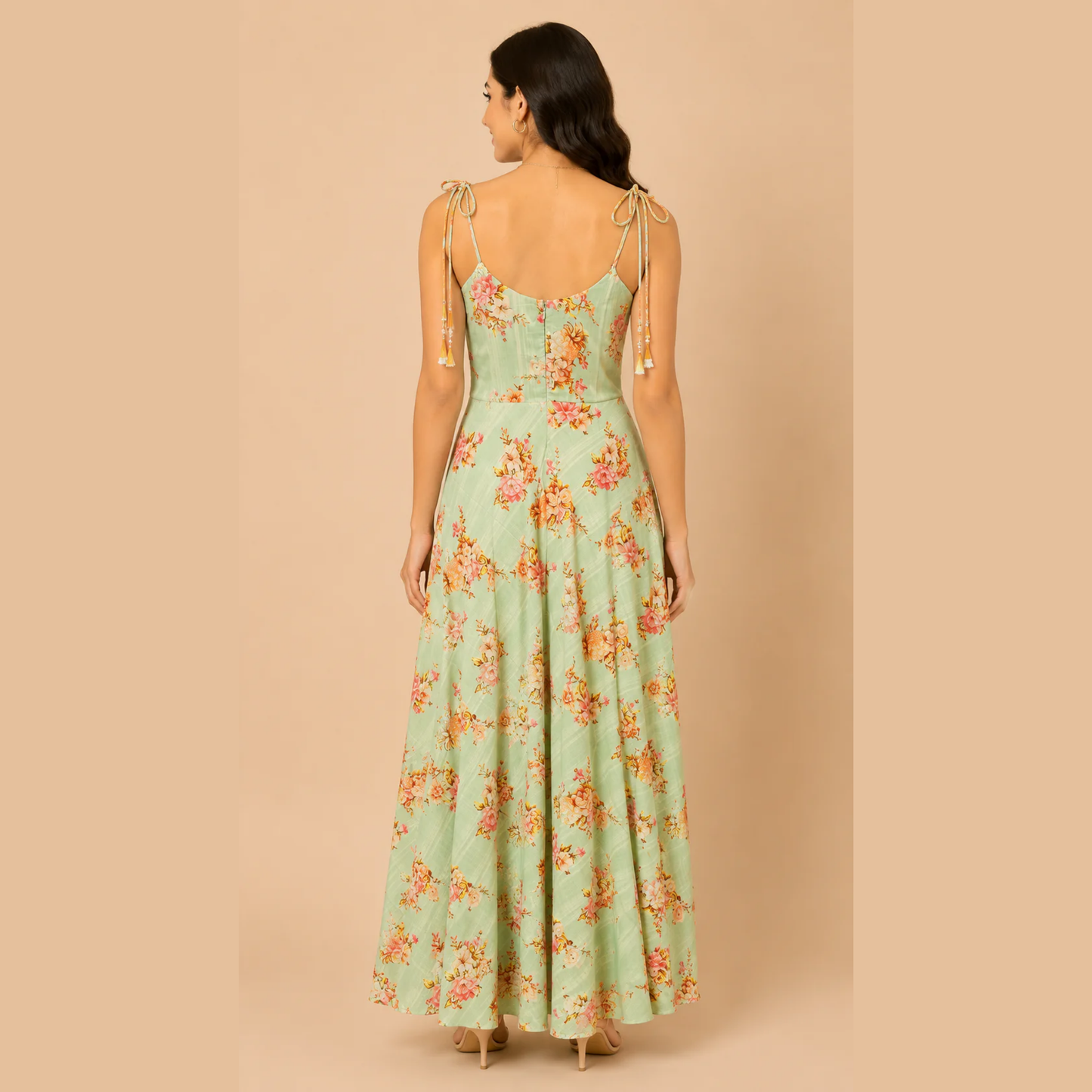 Mint Bloom Tie-Up Maxi Dress