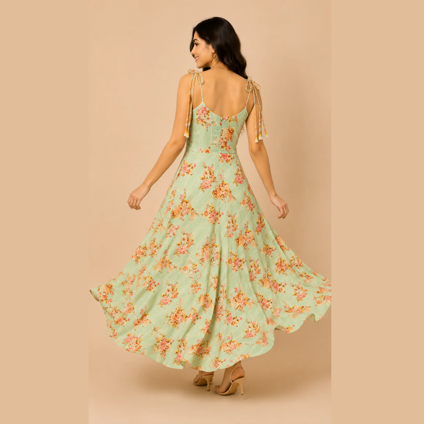 Mint Bloom Tie-Up Maxi Dress