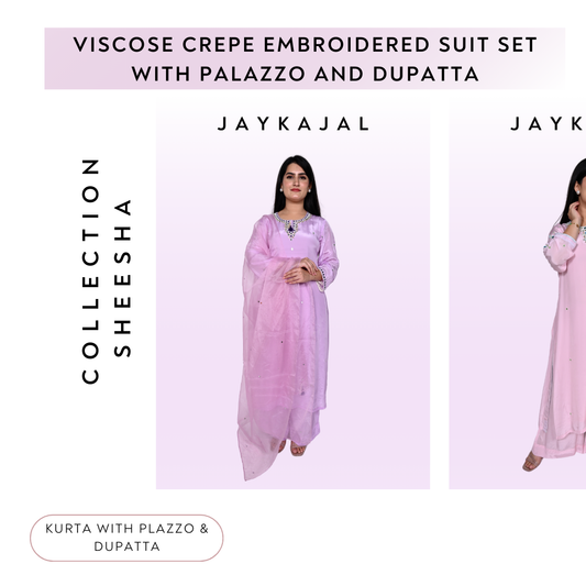 Viscose Crepe Embroidered Suit Set with Palazzo and Dupatta