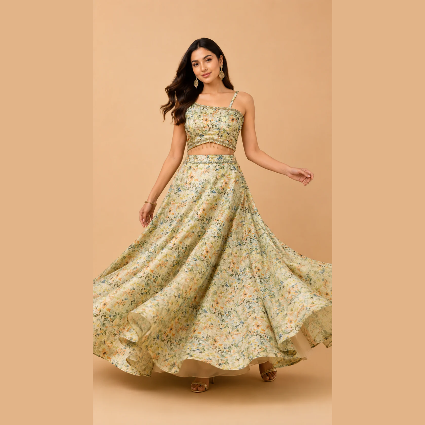 Floral Silk crop & Skirt