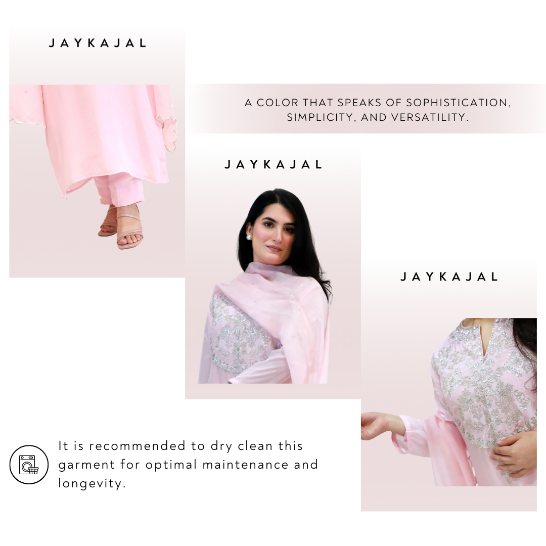 Pastel Pink Viscose Crepe suit set ( stitched)