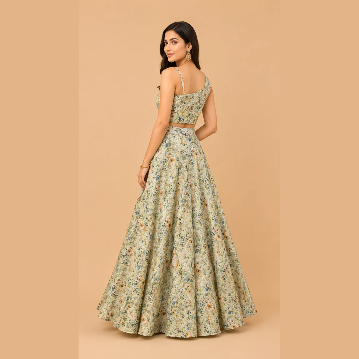 Floral Silk crop & Skirt