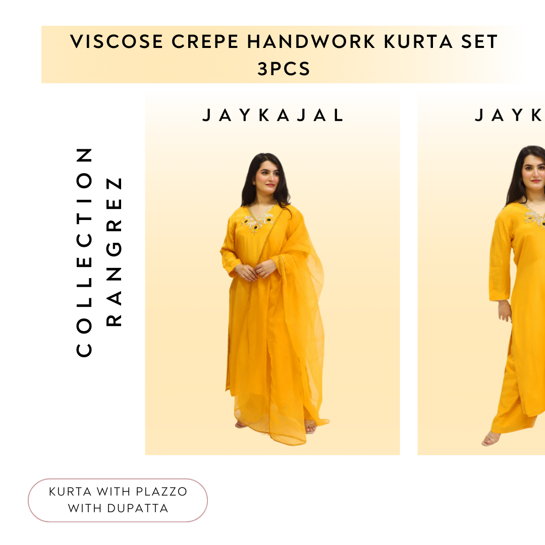 Viscose crepe handwork kurta set 3pcs