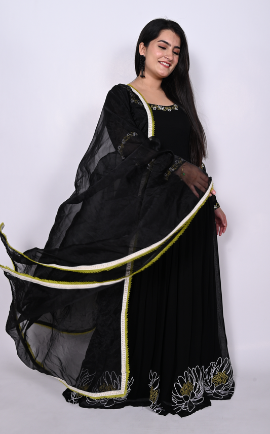 Viscose Georgette Black One Piece with Dupatta