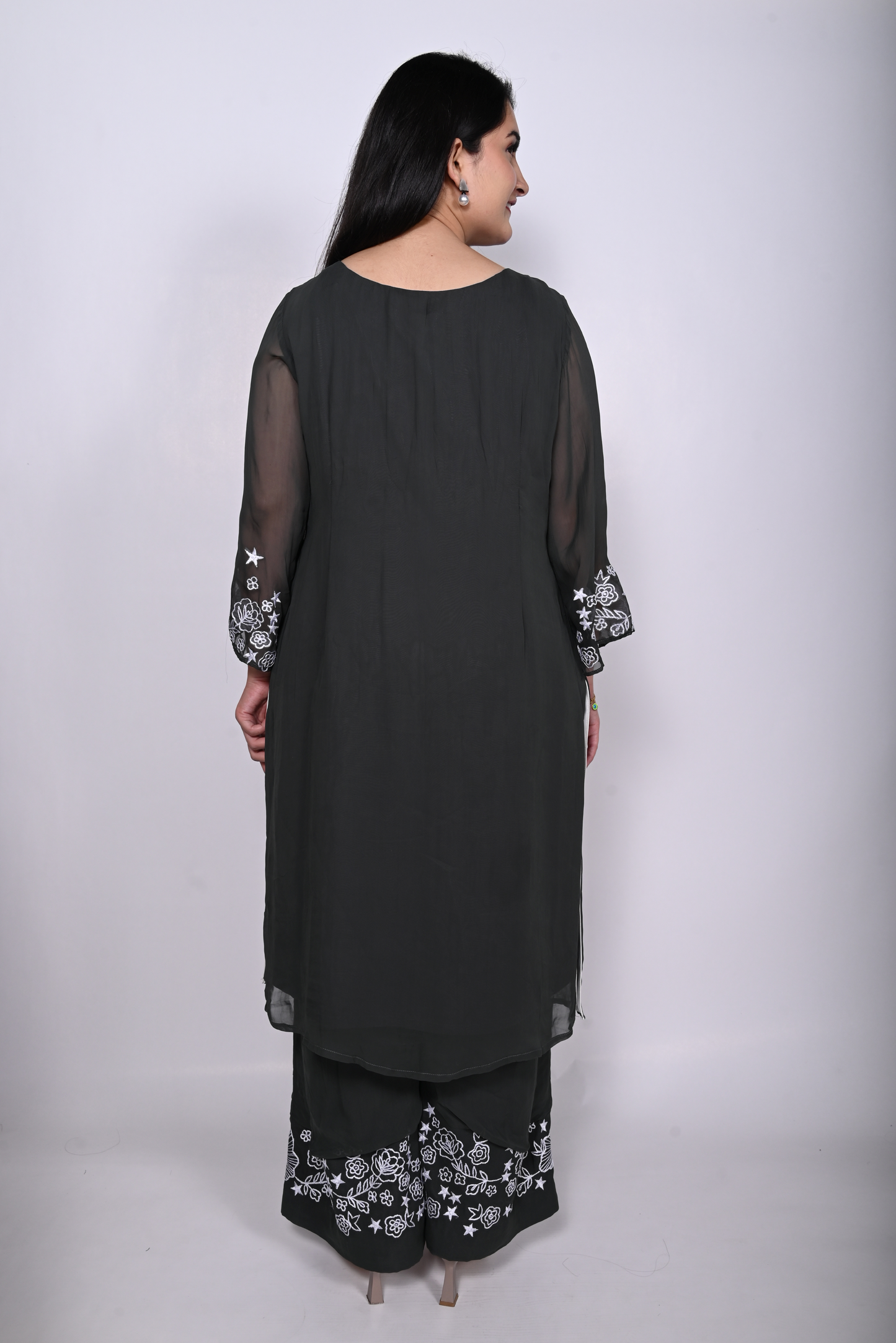 Charcoal Grey Kurta with Straight Palazzo Set