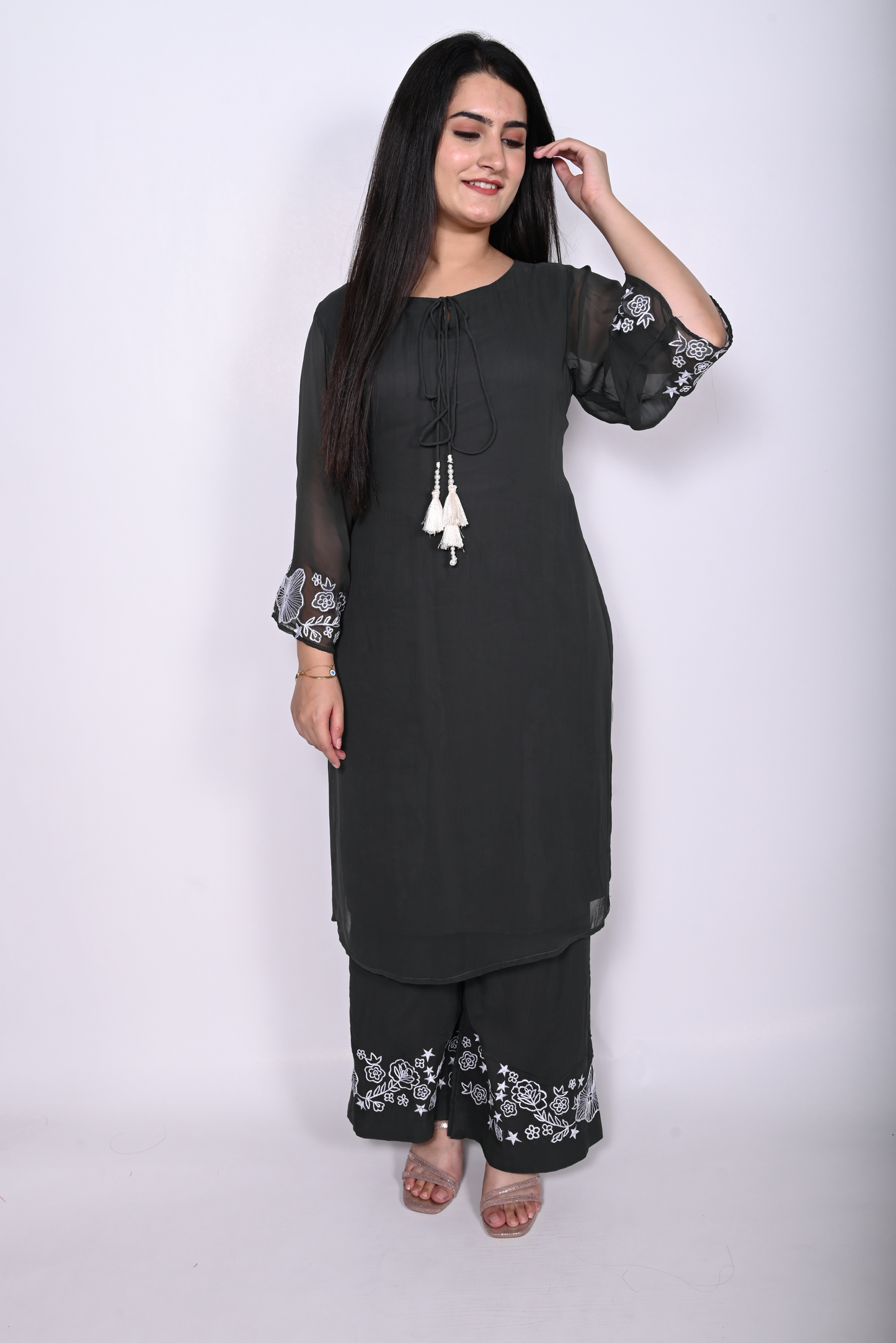 Charcoal Grey Kurta with Straight Palazzo Set