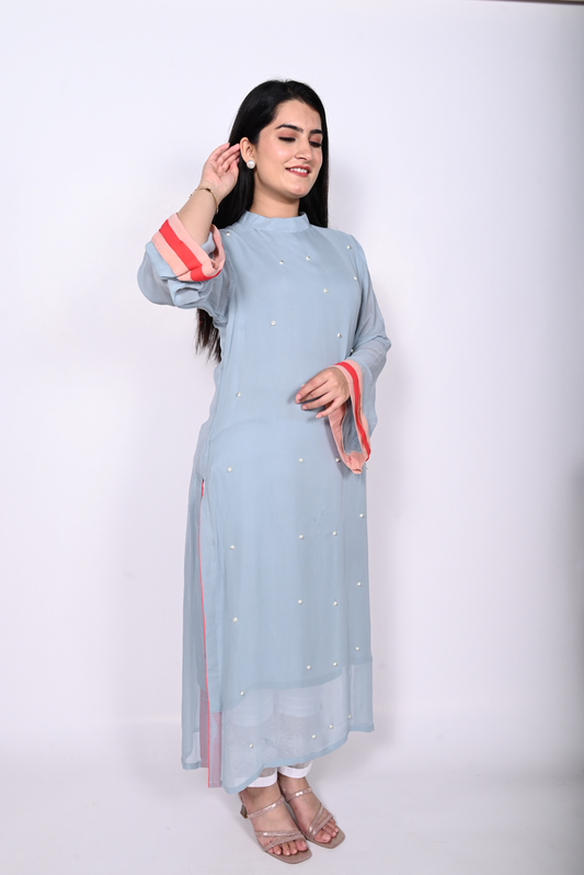 Sky Grey Pearl Kurta with Trousers