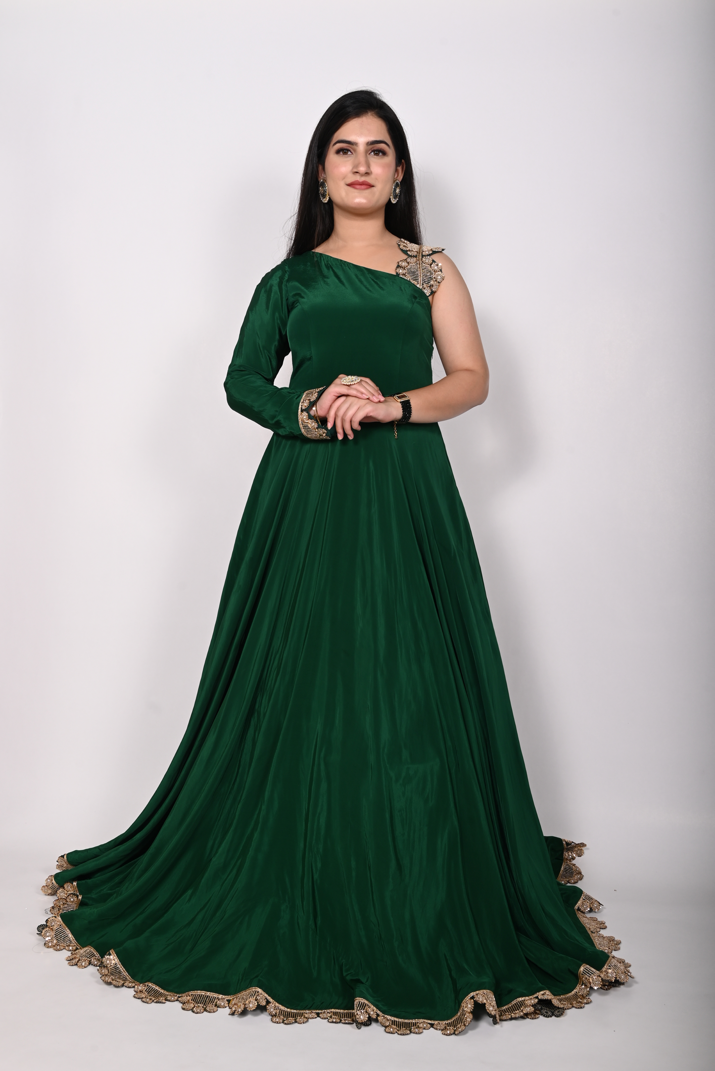 Indo-Western Bottle Green Floor Length Gown