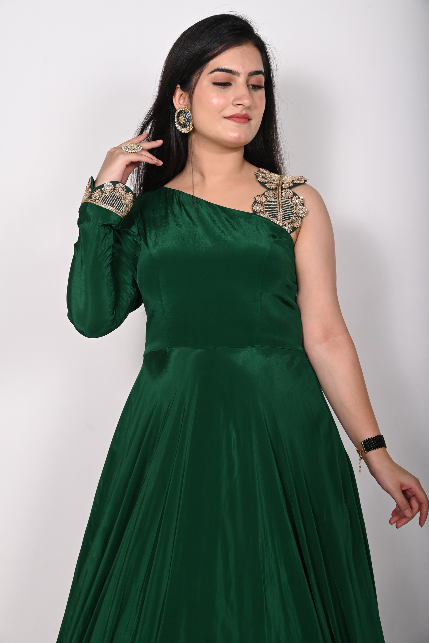 Indo-Western Bottle Green Floor Length Gown