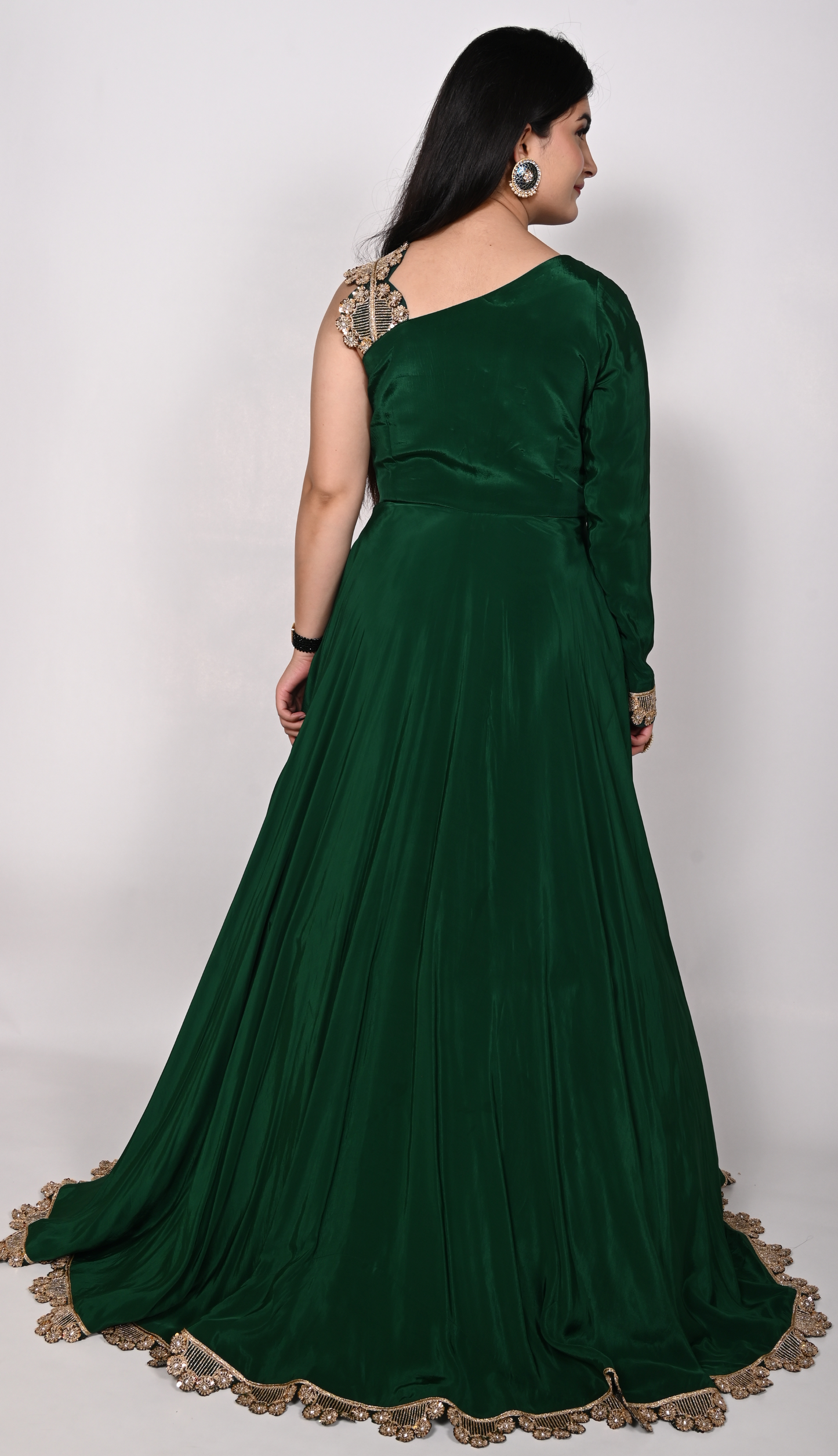 Indo-Western Bottle Green Floor Length Gown