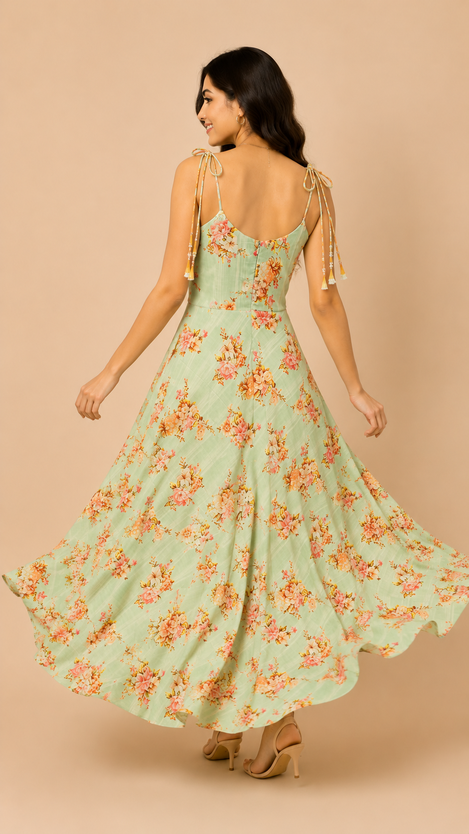 Mint Bloom Tie-Up Maxi Dress