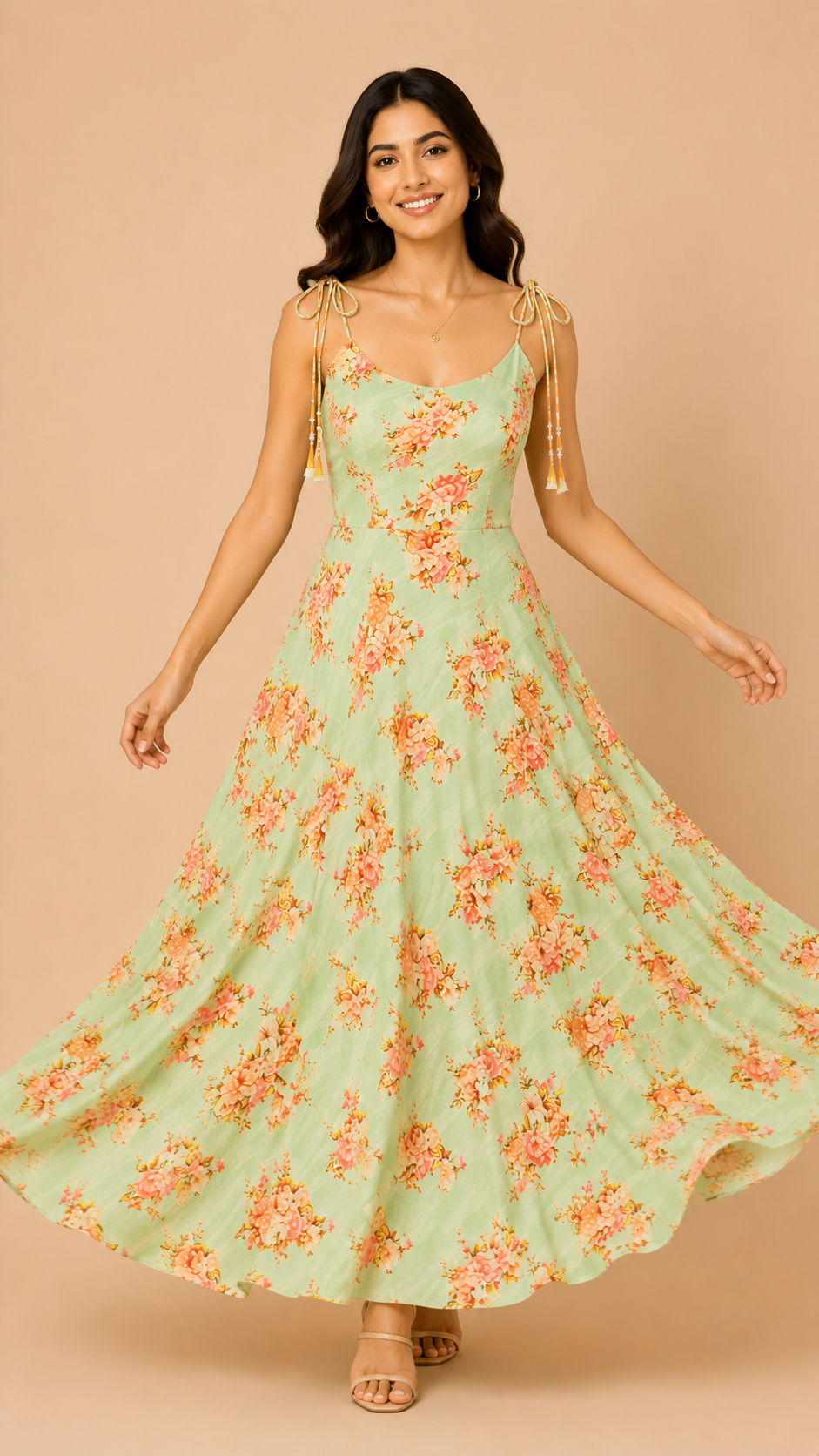 Mint Bloom Tie-Up Maxi Dress