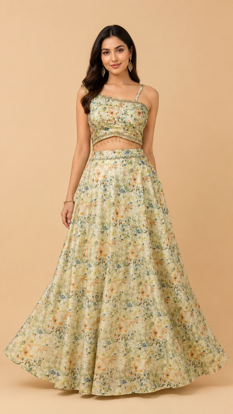 Floral Silk crop & Skirt