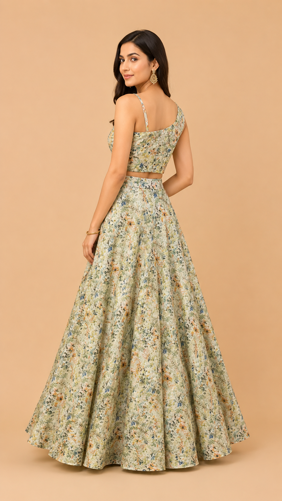 Floral Silk crop & Skirt