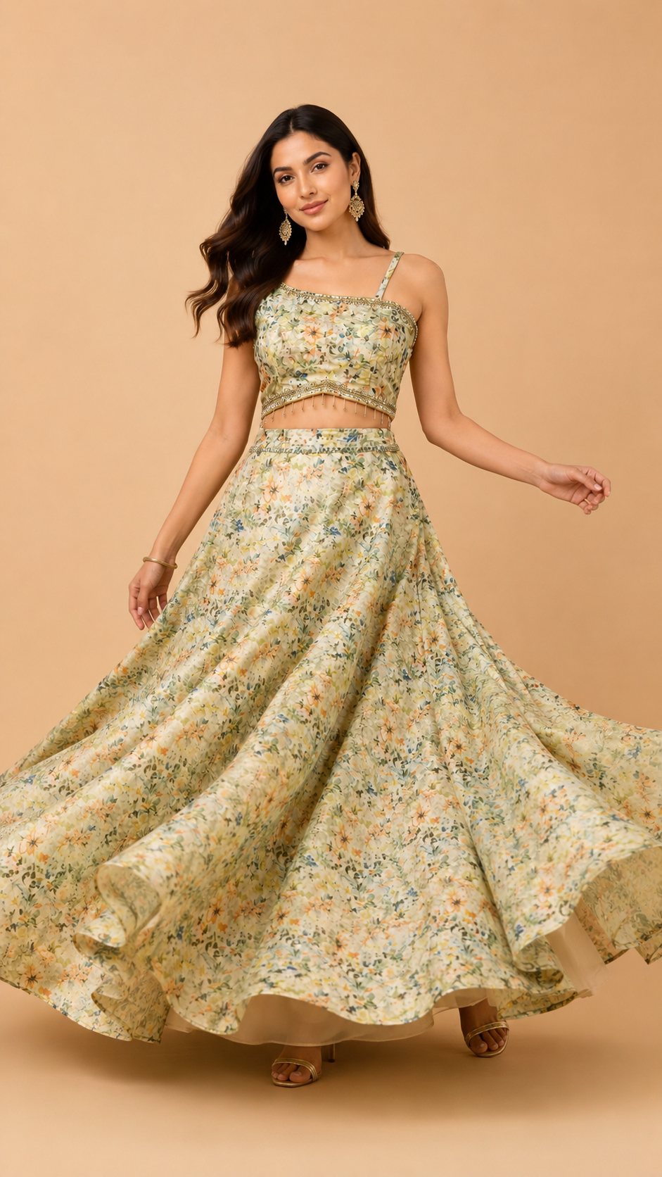 Floral Silk crop & Skirt