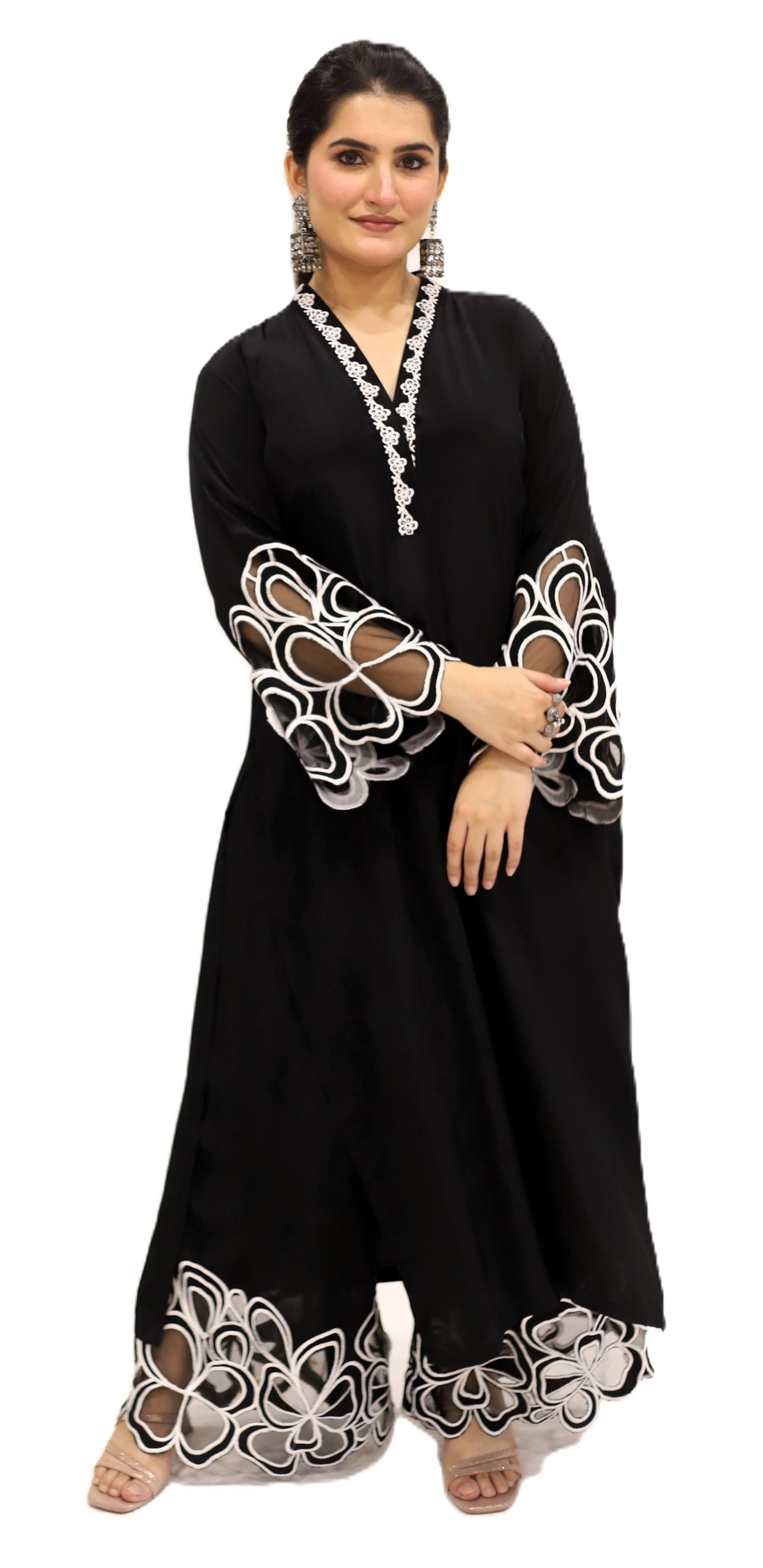 Black Scalloped crepe suit set (3pcs)