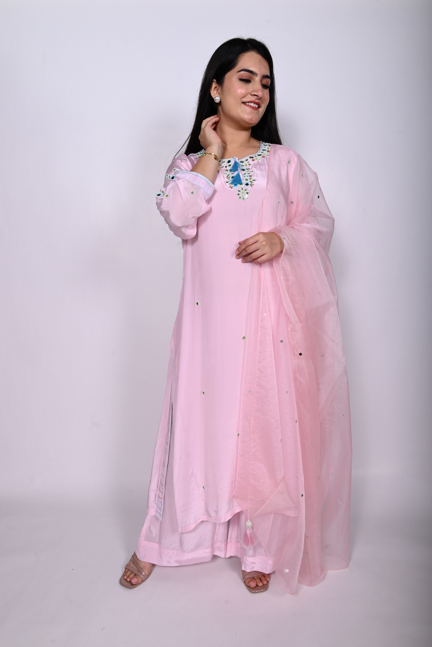 Viscose Crepe Embroidered Suit Set with Palazzo and Dupatta
