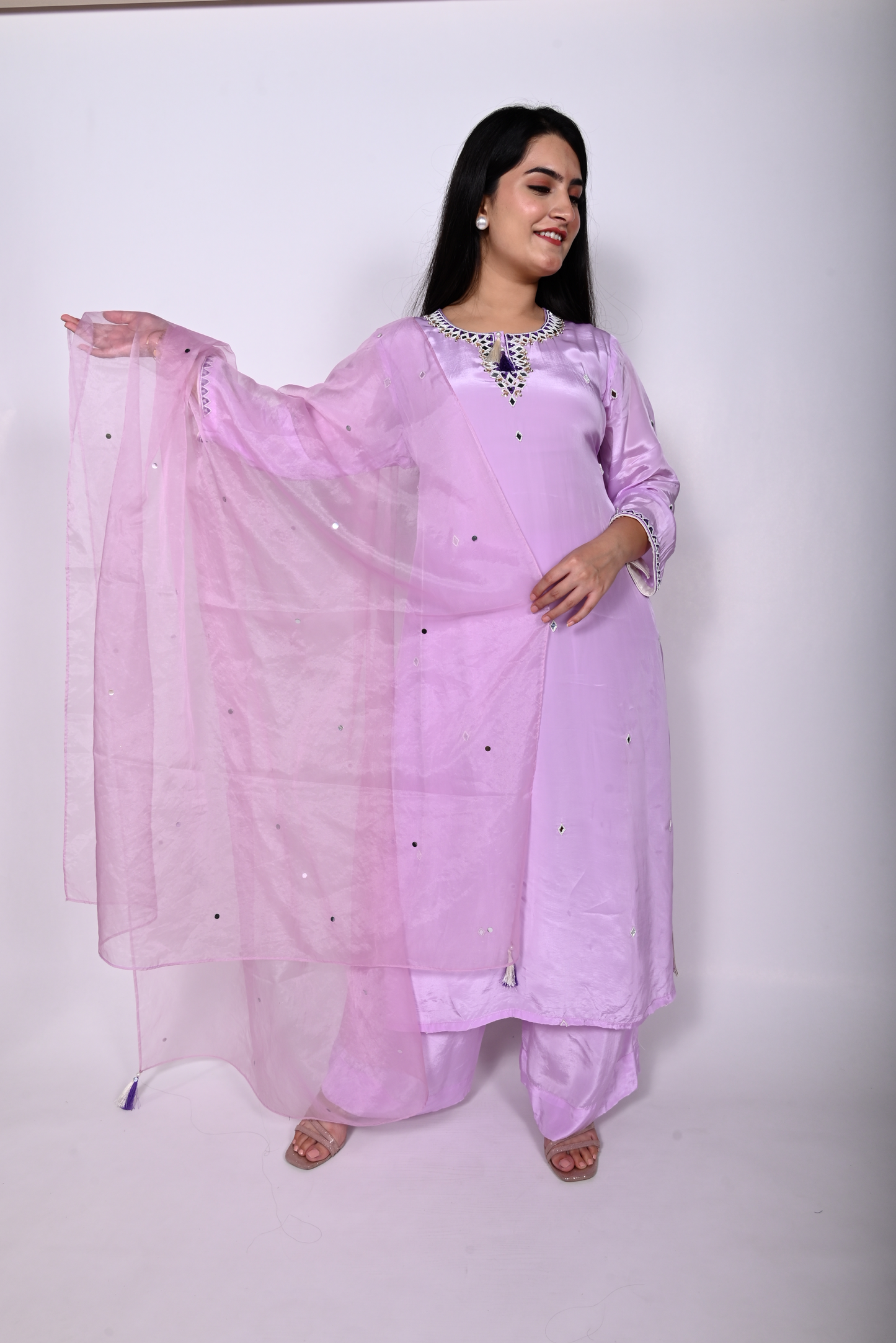 Viscose Crepe Embroidered Suit Set with Palazzo and Dupatta