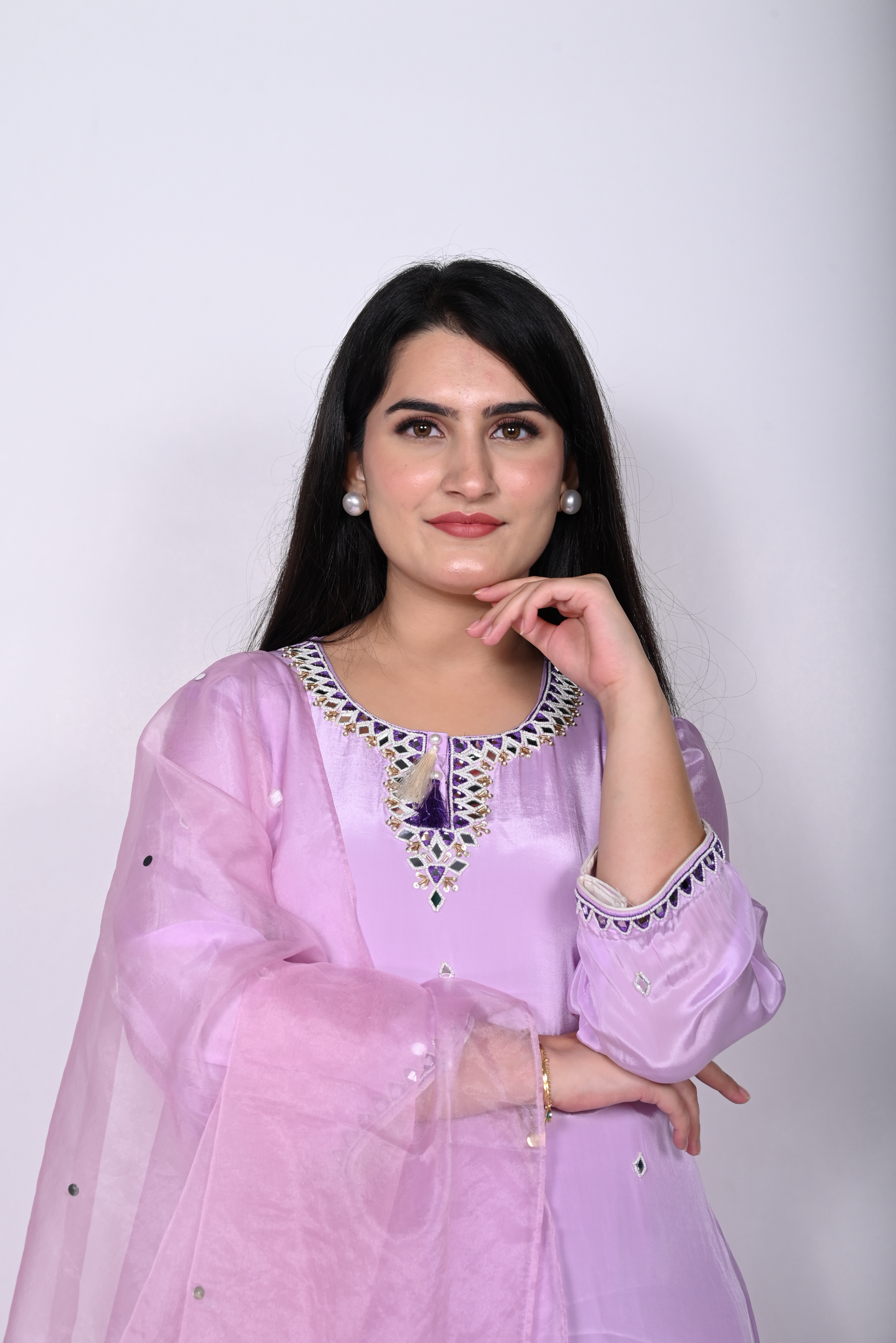 Viscose Crepe Embroidered Suit Set with Palazzo and Dupatta